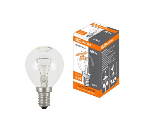 Лампа накаливания ЛОН 60Вт E14 230В шар прозрачный  SQ0332-0003  TDM
