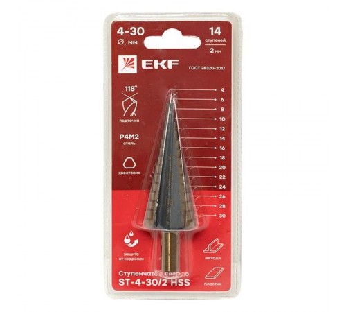 Ступенчатое сверло ST-4-30/2 HSS (14 ступ.)  ST-4-30/2  EKF