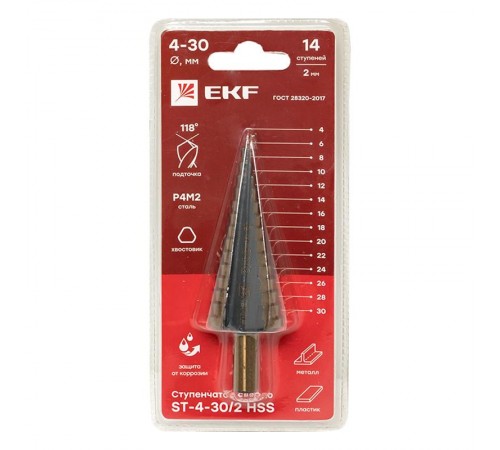 Ступенчатое сверло ST-4-30/2 HSS (14 ступ.)  ST-4-30/2  EKF