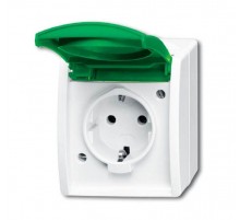 Розетка SCHUKO 16А 250В IP44 для открытого монтажа, c зелёной крышкой, серия ocean, цвет белый  2083-0-0837   2CKA002083A0837  ABB