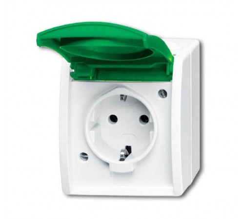 Розетка SCHUKO 16А 250В IP44 для открытого монтажа, c зелёной крышкой, серия ocean, цвет белый  2083-0-0837   2CKA002083A0837  ABB