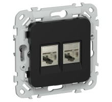 FLITE Розетка 2-ая компьютерная RJ45 кат.6 STP РК6-2-1-ФлЧ черный  FI-K21-2-K02  IEK