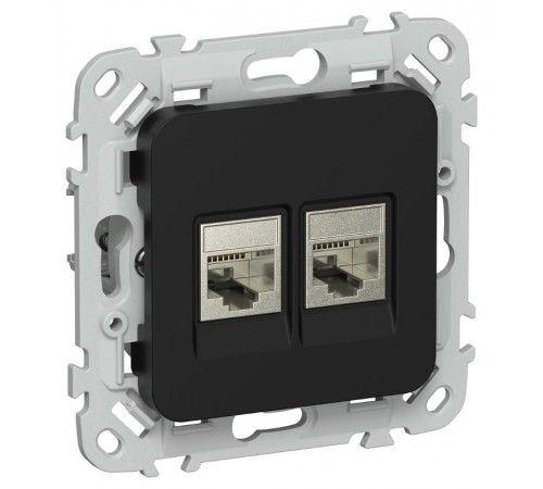 FLITE Розетка 2-ая компьютерная RJ45 кат.6 STP РК6-2-1-ФлЧ черный  FI-K21-2-K02  IEK