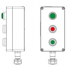 Взрывозащищенный пост управления из алюминия CPE-A-14-(1xLG(250)-1xP1R(11)-1xP1G(11))-1xKAEPM2MHK-20(C)1Ex d e IIC Т5 Gb / Ex tbIIIC T95°C Db IP66  2