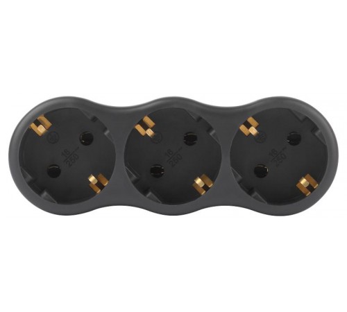 Разветвитель электрический ЭРА SPx-3e-B на 3 розетки с заземлением 16А черный  Б0059723  ЭРА