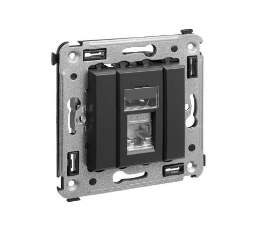 Компьютерная розетка RJ-45 в стену, кат.5e одинарнаяэкранированная,"Avanti", "Черный матовый"  4412363  DKC