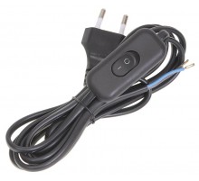 Шнур УШ-1КВ опрессованный с вилкой со встроенным выключателем  2х0,75/2метра, черный   WUP20-02-K02  IEK