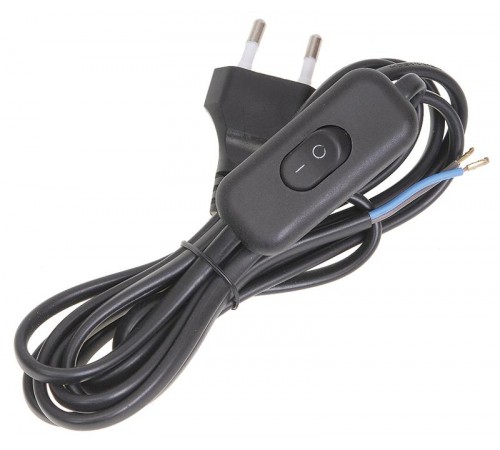 Шнур УШ-1КВ опрессованный с вилкой со встроенным выключателем  2х0,75/2метра, черный   WUP20-02-K02  IEK