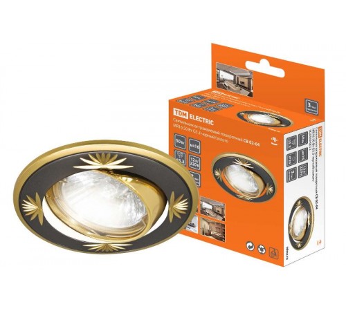 Светильник точечный встраиваемый под лампу поворотный СВ 02-04 MR16 50Вт G5.3 чёрный/золото  SQ0359-0012  TDM