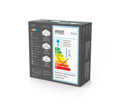 Светильник светодиодный Backlight накладной BL221 Квадрат. Акрил, 3+3W, 4000K, 105*105,  BL221  Gauss
