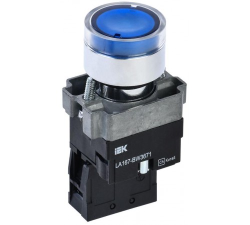 Кнопка LA167-BW3671 d=22мм RC 1з с подсвет. синяя  BBT20-BW3671-1-12-67-K07  IEK