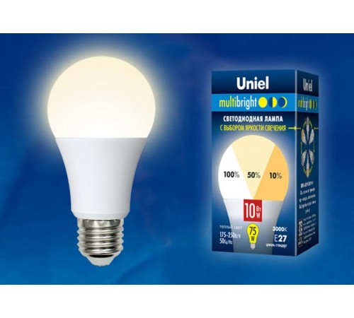 Лампа светодиодная LED-A60-10W/WW/E27/FR/MB PLM11WH LED. "А", матовая. Серия Multibright. 3000K 100-50-10 .  UL-00002371  Uniel