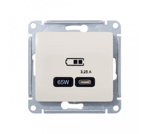 Glossa Бежевыйый USB Розетка тип-C 65W высокоскор.заряд. QC PD  GSL000227  SE