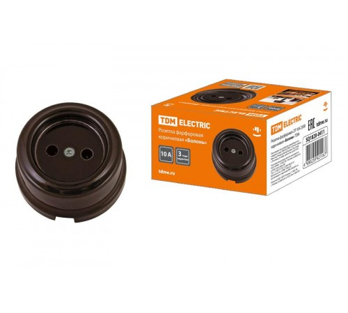 Розетка фарфоровая 2П 10А 250В коричневая "Болонь"  SQ1820-0411  TDM