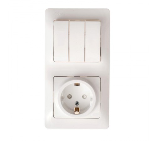 Glossa Белый Блок: Розетка с заземлением со шторками и 3-кл. Выключатель  GSL000178  SE