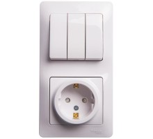 Glossa Белый Блок: Розетка с заземлением со шторками и 3-кл. Выключатель  GSL000178  SE