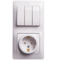 Glossa Белый Блок: Розетка с заземлением со шторками и 3-кл. Выключатель  GSL000178  SE