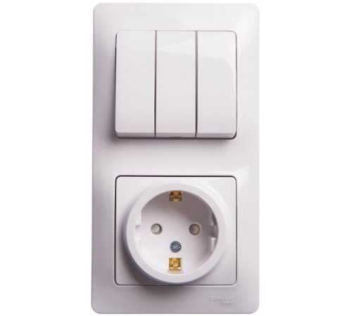 Glossa Белый Блок: Розетка с заземлением со шторками и 3-кл. Выключатель  GSL000178  SE