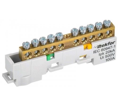 TEKFOR Шина PE "земля" неизолированная на универсальном держателе 6х9-10-Ж  TF-NN10-10-DL-K05  IEK