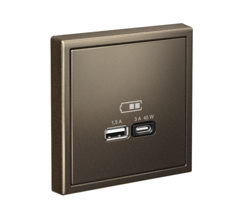 ArtGallery Мокко Розетка USB A + тип-C 45Вт высокоскор.заряд. QC, PD, механизм  GAL000629  SE