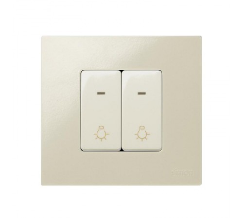 Simon 27 Выключатель 1-кл кнопочный с подсветкой, с пиктограммой "лампа", узкий модуль, 10А 250В, S2  27161-61  Simon