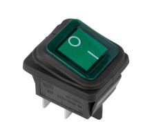 Выключатель клавишный 250V 15А (4с) ON-OFF зеленый с подсветкой ВЛАГОЗАЩИТА  36-2362  REXANT