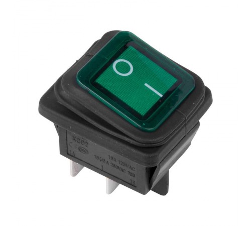 Выключатель клавишный 250V 15А (4с) ON-OFF зеленый с подсветкой ВЛАГОЗАЩИТА  36-2362  REXANT