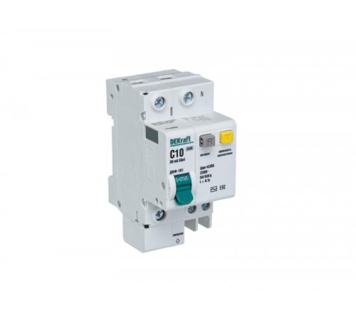Выключатель автоматический дифференциального тока ДИФ-101 1п+N 10А C 30мА тип AC (3 мод)  15156DEK  DEKraft