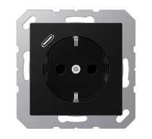 Розетка SCHUKO® с USB-зарядным устройством, тип С; термопласт; черный матовый  A1520-18CSWM  Jung