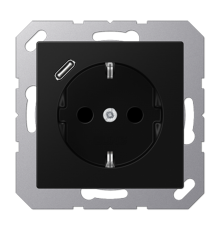 Розетка SCHUKO® с USB-зарядным устройством, тип С; термопласт; черный матовый  A1520-18CSWM  Jung