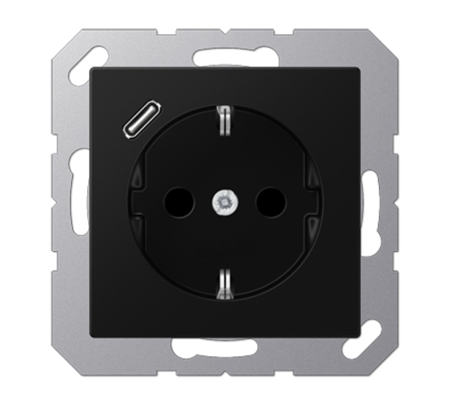 Розетка SCHUKO® с USB-зарядным устройством, тип С; термопласт; черный матовый  A1520-18CSWM  Jung
