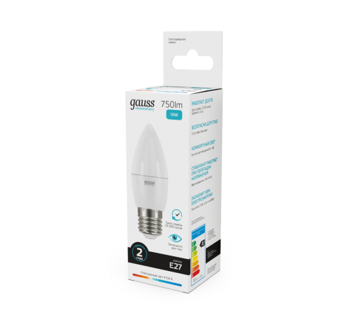 Лампа светодиодная Elementary Свеча 10W 750lm 4100K E27 LED 1/10/100  30220  Gauss