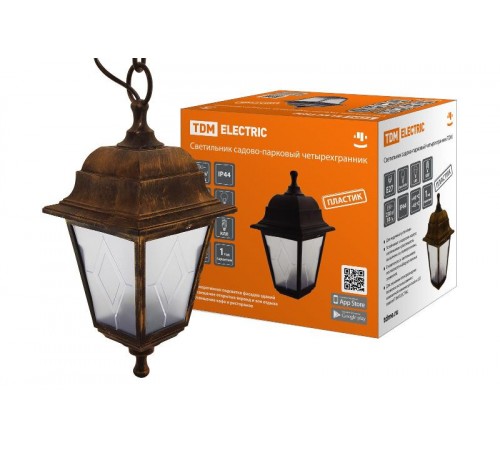 Светильник садово-парковый НСУ 04-60-001 четырехгранник, подвес, пластик, расс.пластик, бронза  SQ0330-0776  TDM