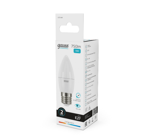 Лампа светодиодная Elementary Свеча 10W 750lm 4100K E27 LED 1/10/100  30220  Gauss