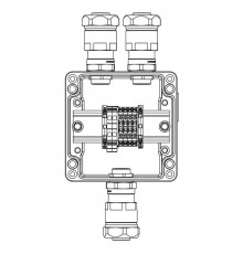 Коробка клеммная из алюминия: клеммы 2,5 кв.мм. -6 шт: А,С:ввод D8-13мм в металлорукаве Dt 20мм. Ni -3 шт.  1201.121.20.015  DKC