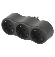 Разветвитель электрический ЭРА SPx-3e-B на 3 розетки с заземлением 16А черный  Б0059723  ЭРА
