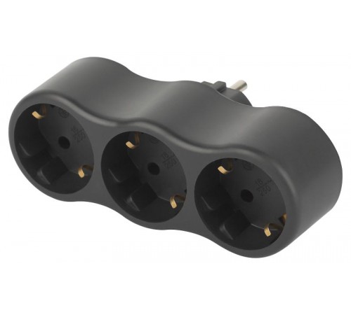 Разветвитель электрический ЭРА SPx-3e-B на 3 розетки с заземлением 16А черный  Б0059723  ЭРА