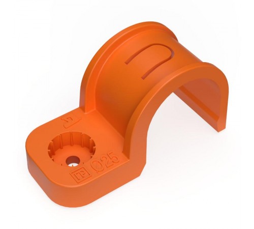 Крепеж-скоба пластиковая односторонняя для прямого монтажа  атмосферостойкая оранжевая в п/э d25 мм (50шт/450шт уп/кор)  PR13.1176  Промрукав