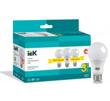 Лампа светодиодная LED A60 груша 11Вт 230В 4000К E27 (3шт/упак)  LLE-A60-11-230-40-E27-3  IEK