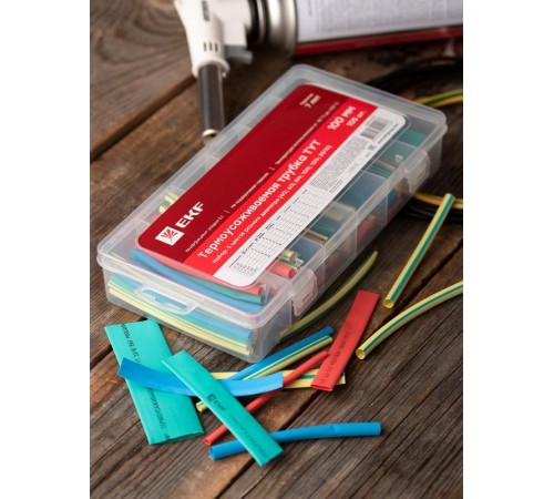 Набор ТУТ нг бокс: 5 цветов разного диаметра (4/2; 6/3; 8/4; 10/5; 12/6; 20/10) 105шт. 100мм. EKF PROxima  tut-n-5-r  EKF