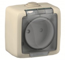 Розетка открытой установки, одноместная, со шторкой, брызгозащищенная, цвет слоновая кость  РА16-202-01  HEGEL