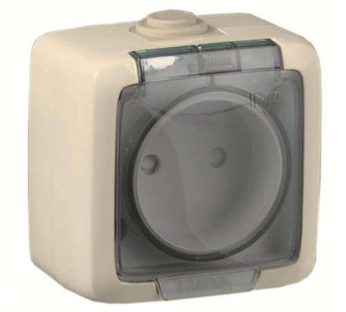 Розетка открытой установки, одноместная, со шторкой, брызгозащищенная, цвет слоновая кость  РА16-202-01  HEGEL