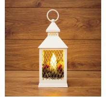Декоративный фонарь со свечкой, белый корпус, размер 10.5х10.5х24  см, цвет ТЕПЛЫЙ БЕЛЫЙ  513-042  NEON-NIGHT