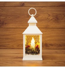 Декоративный фонарь со свечкой, белый корпус, размер 10.5х10.5х24  см, цвет ТЕПЛЫЙ БЕЛЫЙ  513-042  NEON-NIGHT