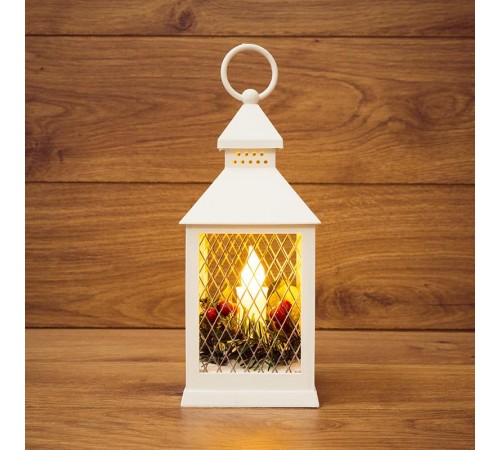 Декоративный фонарь со свечкой, белый корпус, размер 10.5х10.5х24  см, цвет ТЕПЛЫЙ БЕЛЫЙ  513-042  NEON-NIGHT