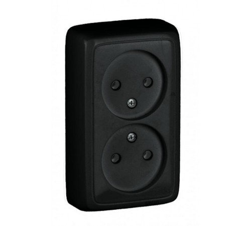 Розетка открытой установки, двухместная, с изолирующей пластиной, цвет черный  РА16-143-08  HEGEL