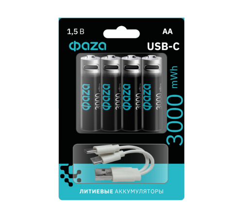 Аккумулятор литиевый    АА 3000 mWh USB BL-4  .5061606  ФАZА