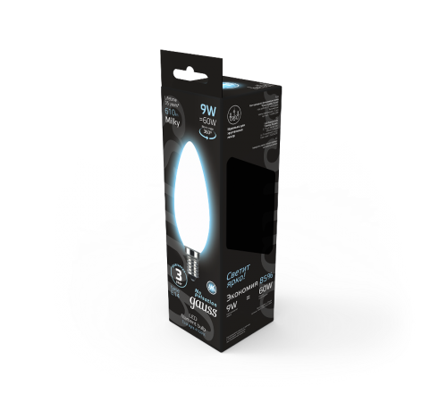 Лампа светодиодная Filament Свеча 9W 610lm 4100К Е14 milky LED 1/10/50  103201209  Gauss