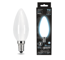 Лампа светодиодная Filament Свеча 9W 610lm 4100К Е14 milky LED 1/10/50  103201209  Gauss