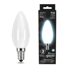 Лампа светодиодная Filament Свеча 9W 610lm 4100К Е14 milky LED 1/10/50  103201209  Gauss